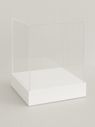 totem da banco in plexiglass con teca in plexiglass trasparente